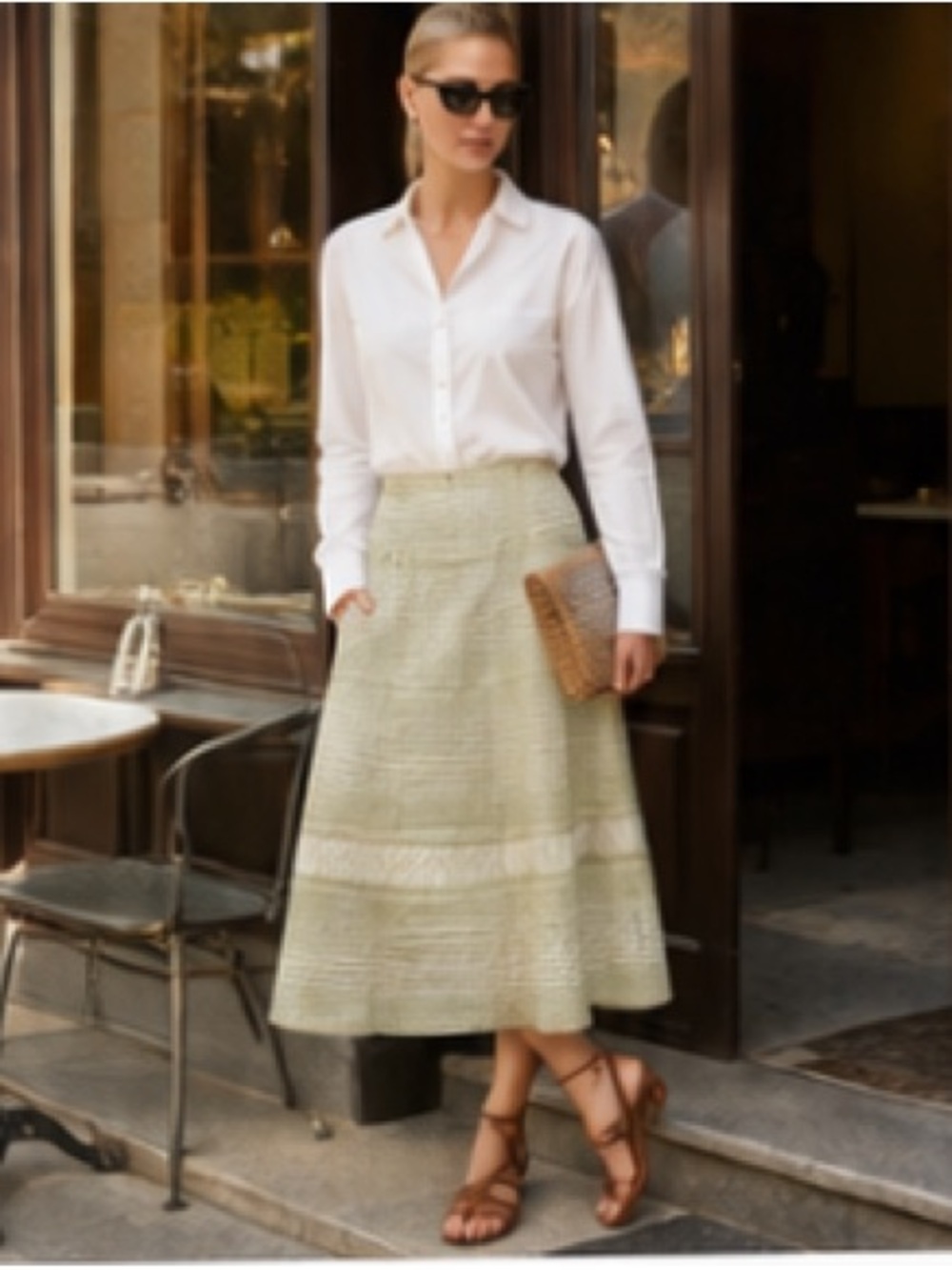 Club Monaco A-line Embroidered Stripe Skirt